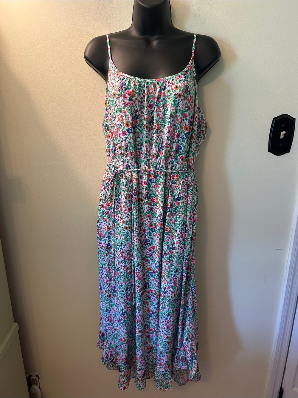 J. Crew Factory Floral Midi Dress with Curved Ruffle Hem Tie Waist Size 12